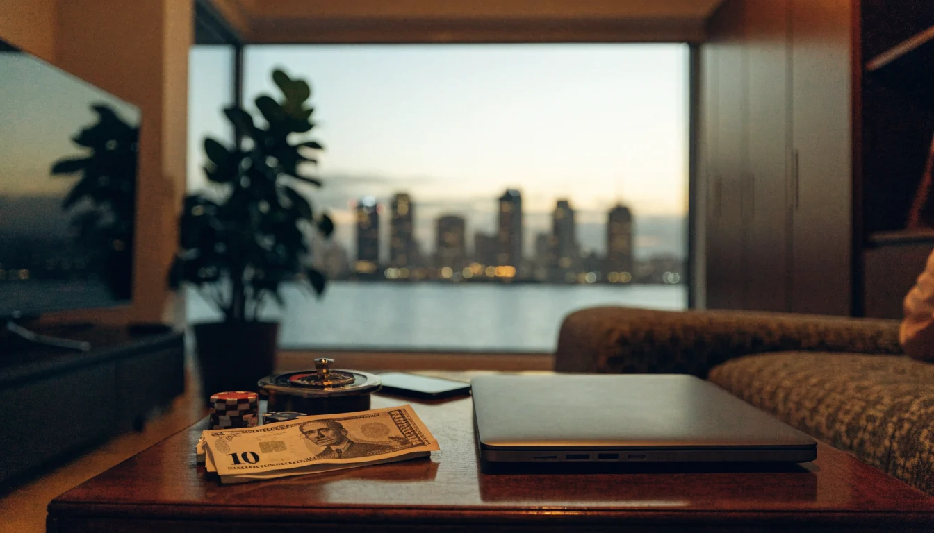 NZD banknotes with chips and small roulette on a table in a New Zealand home.
