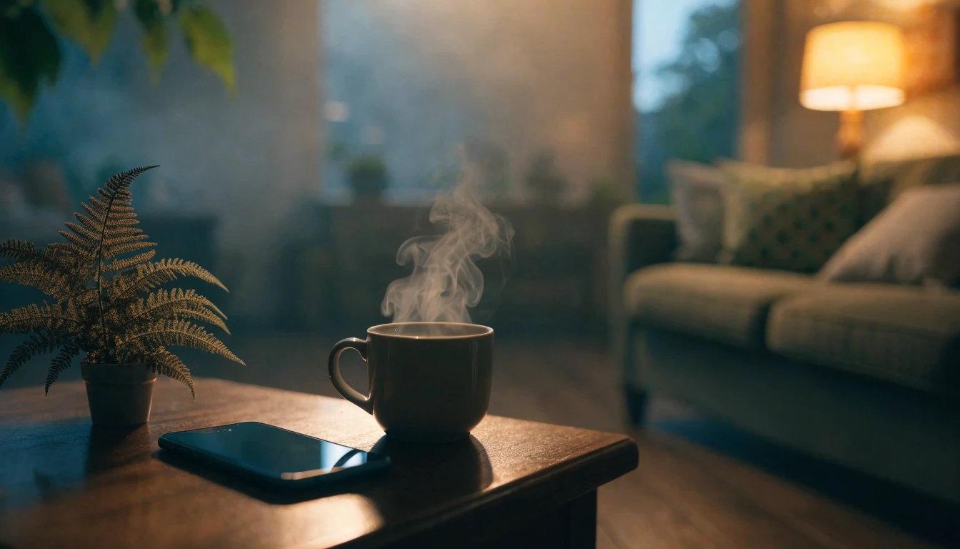 Smartphone on table in cozy New Zealand home interior