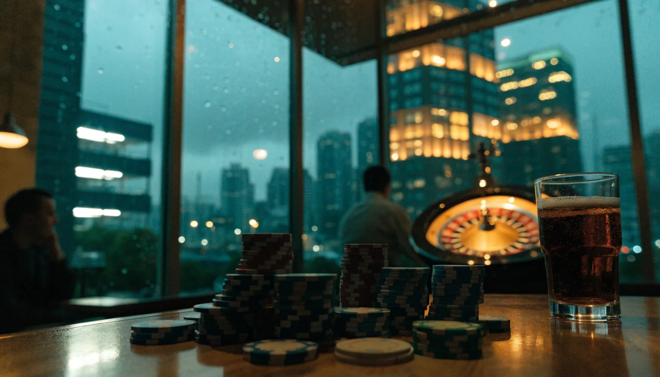 Casino chips and roulette wheel in a New Zealand lounge