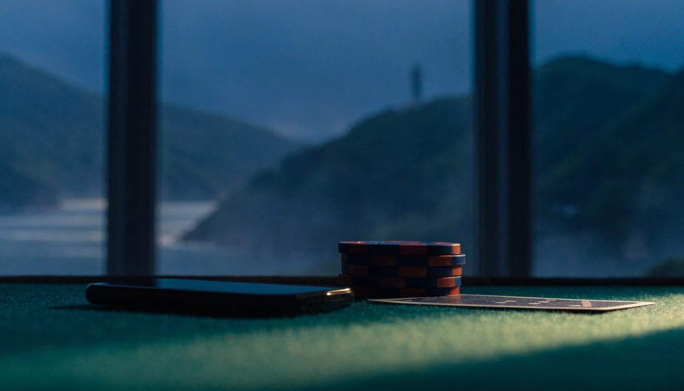Smartphone on a felt table with chips, hinting at New Zealand online casino regulations